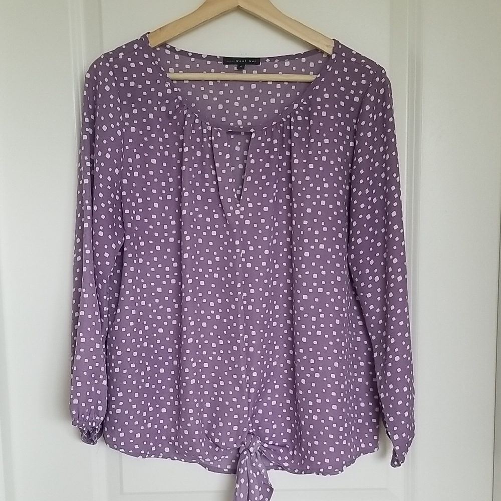 West Kei Purple Tie Front Blouse with White Details